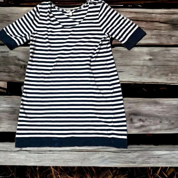 OFF WHITE/BLACK BANANA REPUBLIC RELAXED FIT DRESS 3/4” SLEEVES SIZE XTRA LARGE - Picture 7 of 16